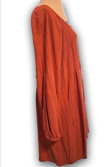 Umgee Dress Coral Loose Fitting Long Sleeve Linen Blend. Size Small - Picture 5 of 9